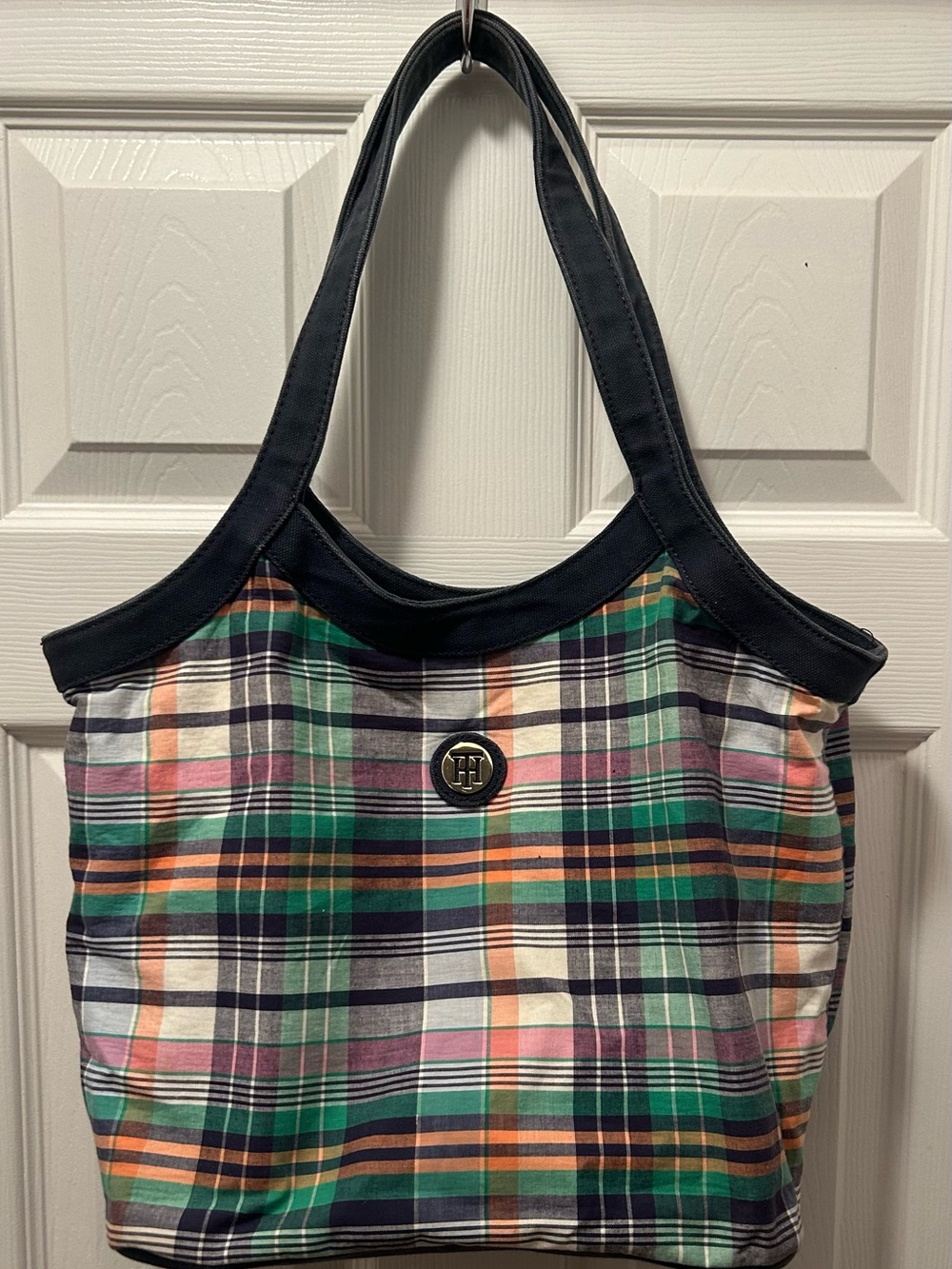 Tommy Hilfiger Multicolor Plaid Tote Bag - Green/Orange/Black
